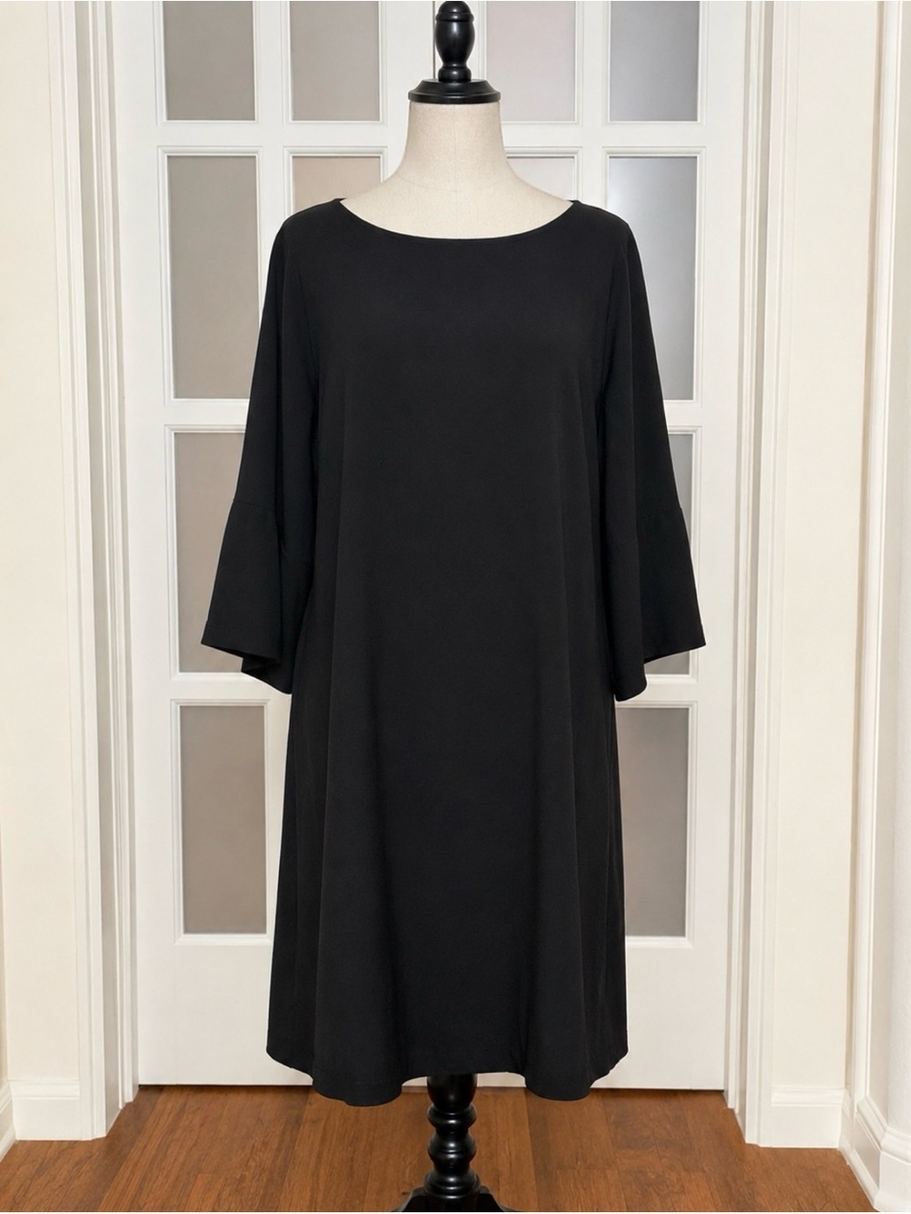 Eileen Fisher Black Silk Tunic Dress M Minimalist Oversized Shift